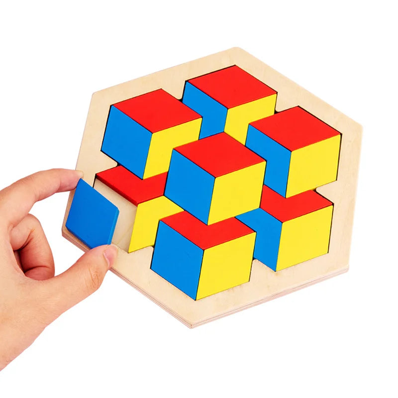 Montessori 3D Jigsaw Puzzle para crianças, brinquedos de madeira Tangram Math, bebê Hand Grasp, Shape Match, brinquedos educativos