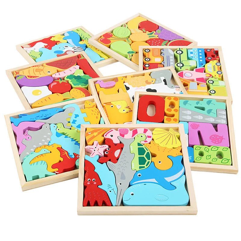 Montessori 3D Jigsaw Puzzle para crianças, brinquedos de madeira Tangram Math, bebê Hand Grasp, Shape Match, brinquedos educativos