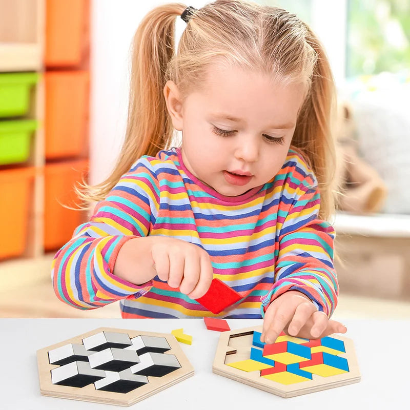 Montessori 3D Jigsaw Puzzle para crianças, brinquedos de madeira Tangram Math, bebê Hand Grasp, Shape Match, brinquedos educativos