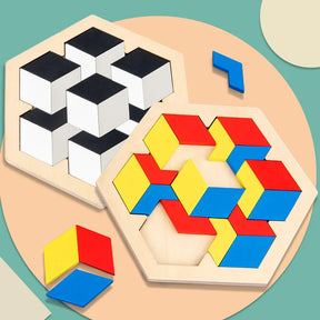 Montessori 3D Jigsaw Puzzle para crianças, brinquedos de madeira Tangram Math, bebê Hand Grasp, Shape Match, brinquedos educativos