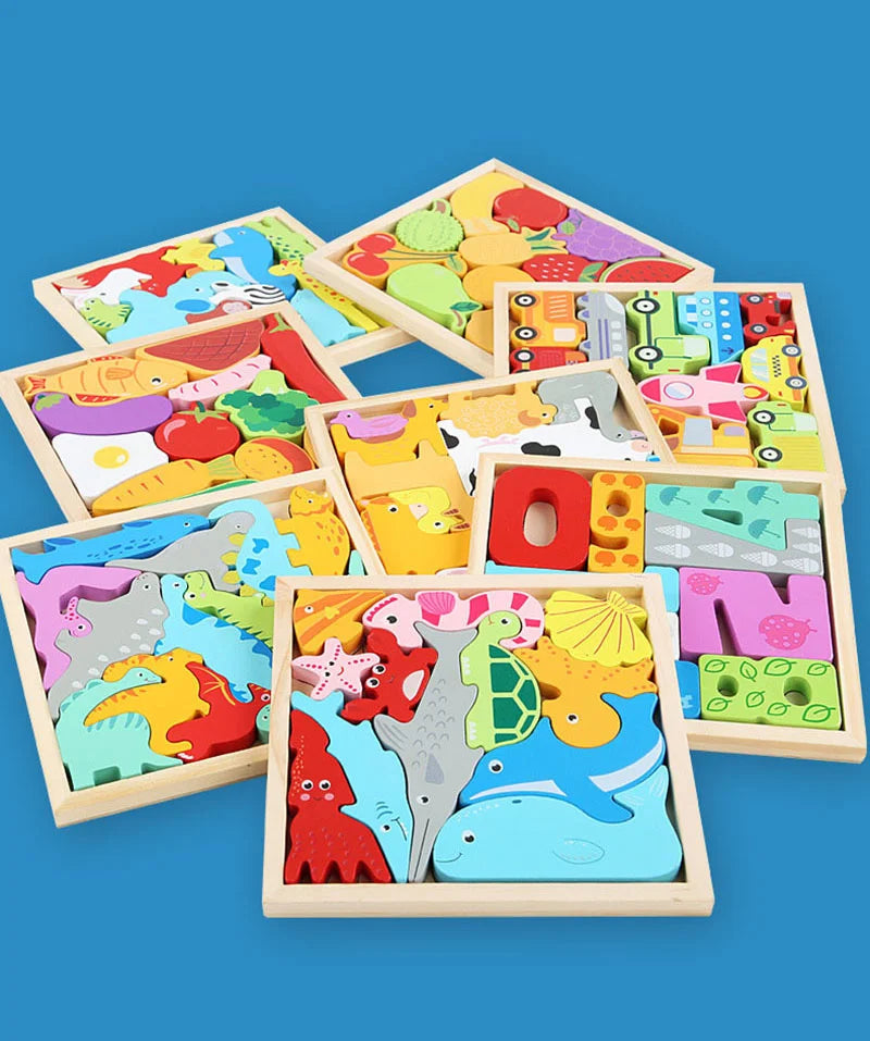 Montessori 3D Jigsaw Puzzle para crianças, brinquedos de madeira Tangram Math, bebê Hand Grasp, Shape Match, brinquedos educativos