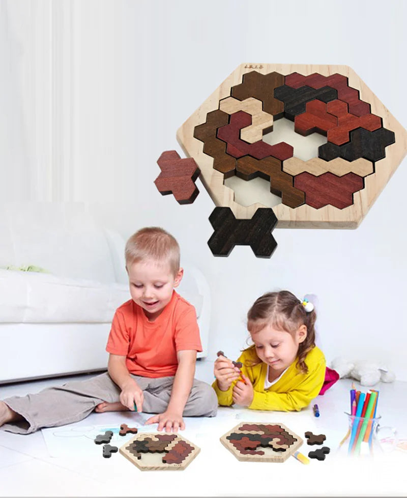 Montessori 3D Jigsaw Puzzle para crianças, brinquedos de madeira Tangram Math, bebê Hand Grasp, Shape Match, brinquedos educativos