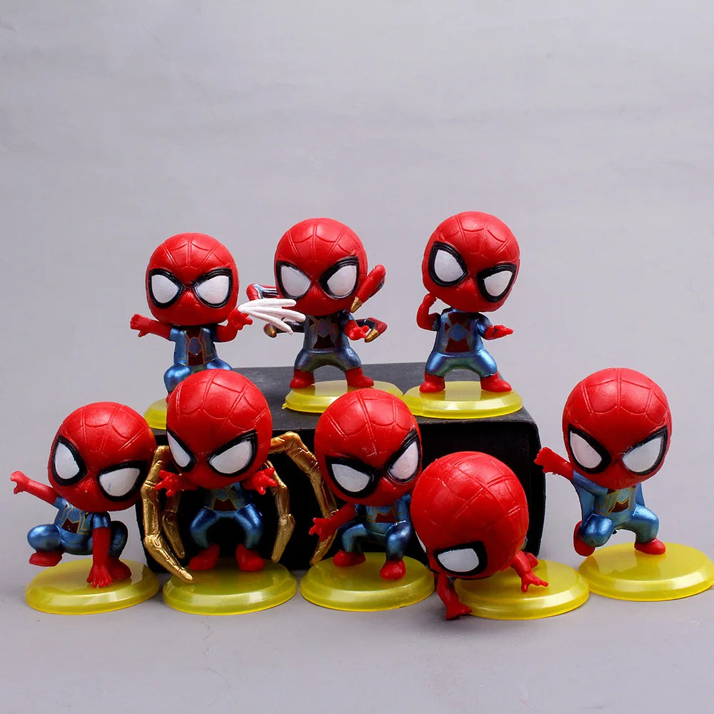 Marvel Anime Spider-Man PVC Solid Q Versão Boneca, Bolo de Aniversário, Baking Decorações, Pingente de Brinquedo, Presente Infantil, Brinquedos Quentes, Conjunto de 8 Peças