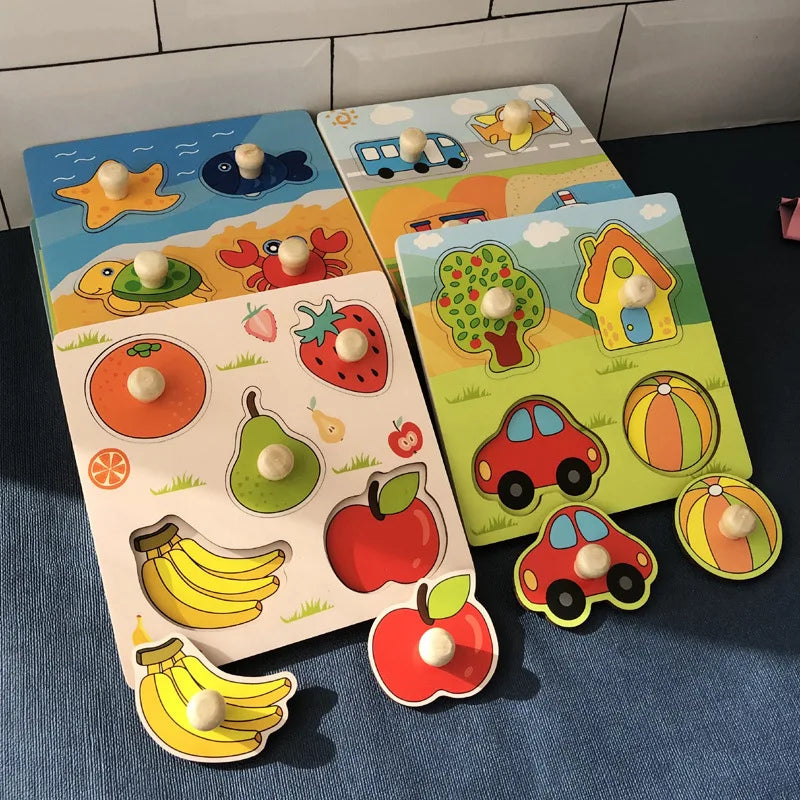 Quebra-cabeça de madeira montessori para crianças, quebra-cabeça 3d, arranhão mão, frutas, educação infantil, para bebê, 1 conjunto