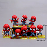 Marvel Anime Spider-Man PVC Solid Q Versão Boneca, Bolo de Aniversário, Baking Decorações, Pingente de Brinquedo, Presente Infantil, Brinquedos Quentes, Conjunto de 8 Peças