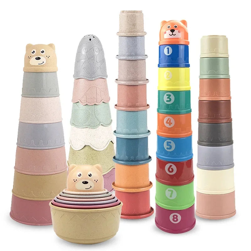 Empilhamento copo brinquedos para o bebê, brinquedo educativo precoce, brinquedo banho, melhor presente Montessori para meninos e meninas, 6 meses +