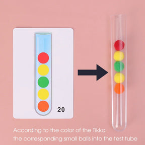 Bola de pele classificando brinquedos para crianças, treinamento motor fino, educação infantil do bebê, brinquedos cognitivos coloridos, tubo de ensaio
