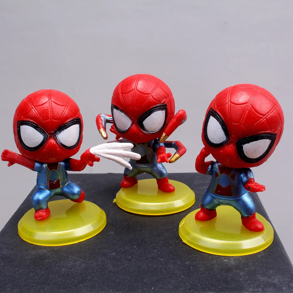 Marvel Anime Spider-Man PVC Solid Q Versão Boneca, Bolo de Aniversário, Baking Decorações, Pingente de Brinquedo, Presente Infantil, Brinquedos Quentes, Conjunto de 8 Peças