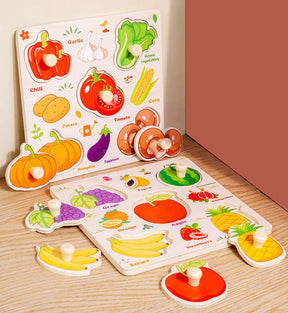 Montessori quebra-cabeças de madeira dos desenhos animados animal frutas mão grab board cognição quebra-cabeça jogo aprendizagem brinquedos educativos para crianças