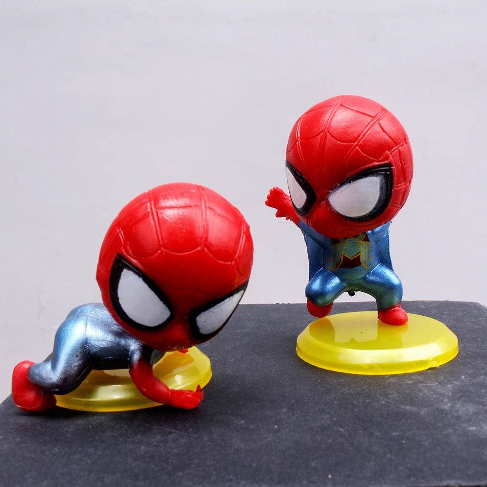 Marvel Anime Spider-Man PVC Solid Q Versão Boneca, Bolo de Aniversário, Baking Decorações, Pingente de Brinquedo, Presente Infantil, Brinquedos Quentes, Conjunto de 8 Peças