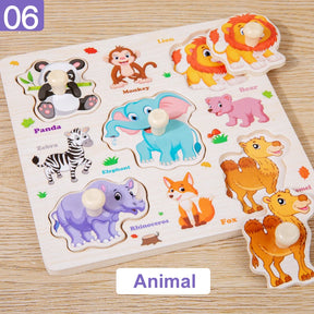 Montessori quebra-cabeças de madeira dos desenhos animados animal frutas mão grab board cognição quebra-cabeça jogo aprendizagem brinquedos educativos para crianças