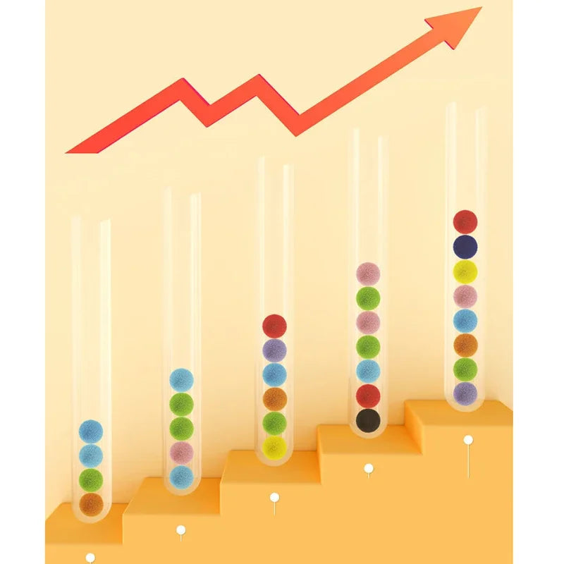 Bola de pele classificando brinquedos para crianças, treinamento motor fino, educação infantil do bebê, brinquedos cognitivos coloridos, tubo de ensaio