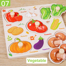 Montessori quebra-cabeças de madeira dos desenhos animados animal frutas mão grab board cognição quebra-cabeça jogo aprendizagem brinquedos educativos para crianças