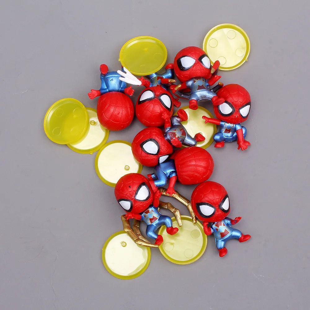 Marvel Anime Spider-Man PVC Solid Q Versão Boneca, Bolo de Aniversário, Baking Decorações, Pingente de Brinquedo, Presente Infantil, Brinquedos Quentes, Conjunto de 8 Peças