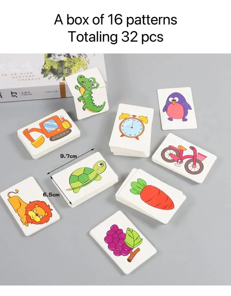 Cartão de iluminação infantil, Cartoon Pattern Matching Puzzle, brinquedos cognitivos para meninos e meninas, 32 peças