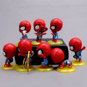 Marvel Anime Spider-Man PVC Solid Q Versão Boneca, Bolo de Aniversário, Baking Decorações, Pingente de Brinquedo, Presente Infantil, Brinquedos Quentes, Conjunto de 8 Peças