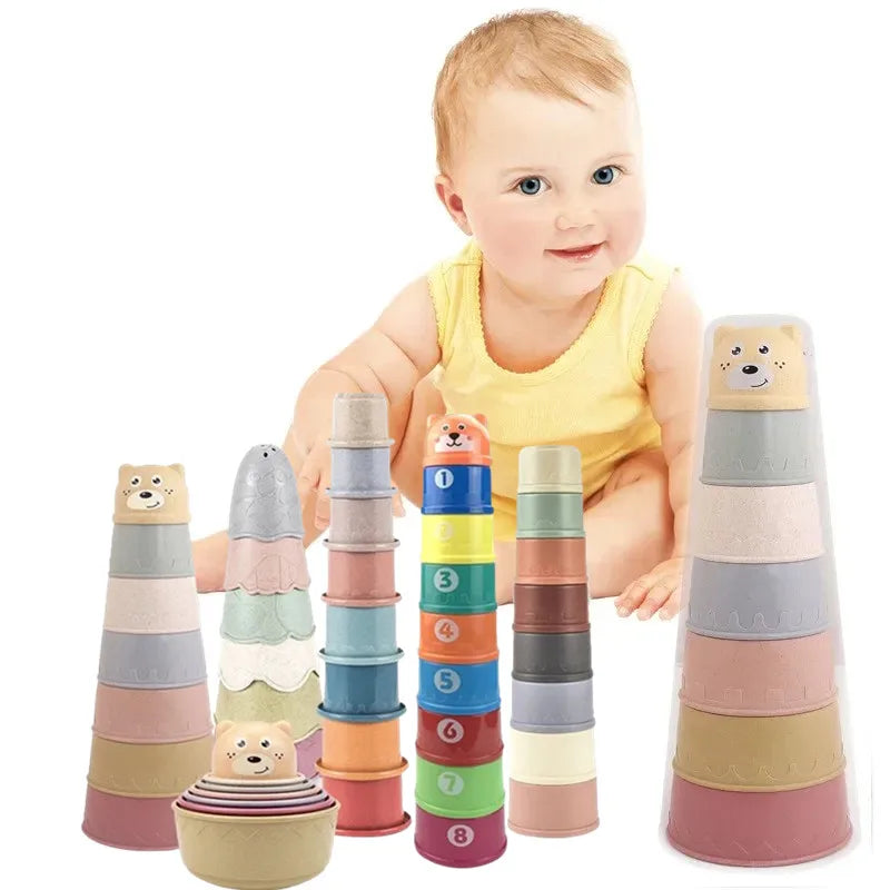 Empilhamento copo brinquedos para o bebê, brinquedo educativo precoce, brinquedo banho, melhor presente Montessori para meninos e meninas, 6 meses +